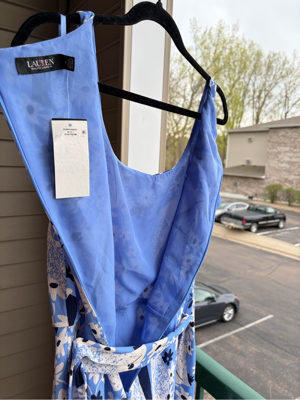 🆕🦋Lauren Ralph Lauren Blue Floral Midi Dress Belted Fit & Flare Summer Size 6 - Picture 15 of 17